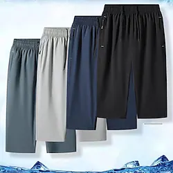 Men's Athletic Shorts Casual Shorts Capri Pants Drawstring Elastic Waist Plain Quick Dry Calf-Length Outdoor Going out Fashion Streetwear Black Blue Micro-elastic Lightinthebox