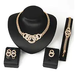 Necklace 1 set Cubic Zirconia Alloy Gold Rings Earrings Necklace Bracelets Bangles Women's Africa Adjustable Link / Chain Bib Circular Jewelry Set For Party Wedding Casual / Daily Lightinthebox