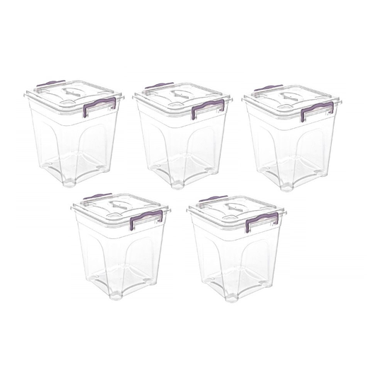 (7 Liter_ Pack of 5) Plastic Storage Box. Clear Pantry Container & Lid