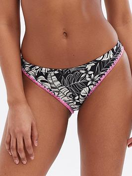New Look Tropical Stitch Hipster Bikini Bottoms - Black Print, Black Print, Size 6, Women