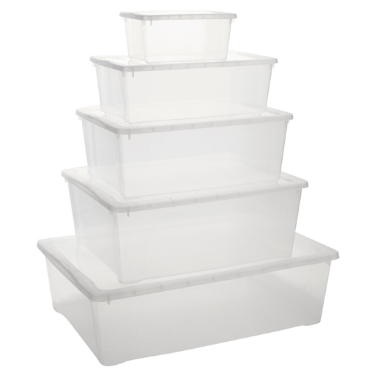 (5, Size 4 - 42 x 34 x 15) Plastic Stackable Storage Boxes + Lids Containers