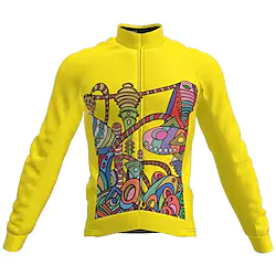 21Grams Men's Cycling Jersey Long Sleeve Bike Jersey Top with 3 Rear Pockets Mountain Bike MTB Road Bike Cycling Breathable Quick Dry Moisture Wicking Reflective Strips White Yellow Blue Spandex Lightinthebox