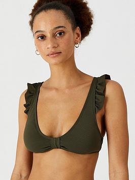 Accessorize Textured Frill Bikini Top - Khaki