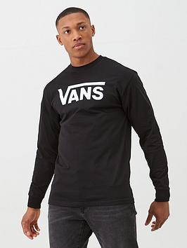 Vans Classic Logo Long Sleeve T-Shirt - Black, Black/White, Size S, Men