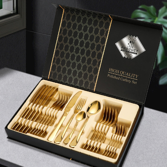 24Pcs Stainless Steel Cutlery Sets Tableware Dining Kitchen Fork Spoons Boxed