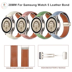 1 pcs Smart Watch Band for Samsung Galaxy Watch 5 40/44MM Watch 5 Pro 45MM Watch 4 Classic 42/46mm Watch 4 40/44mm Watch 3 41mm Watch 42mm 20mm Genuine Leather Smartwatch Strap Adjustable Breathable Lightinthebox