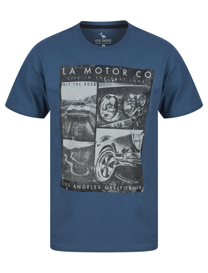 T-Shirts La Motor Co Motif Cotton Jersey T-Shirt in Insignia Blue - South Shore / S - Tokyo Laundry