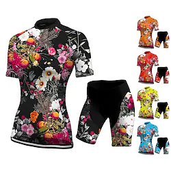 21Grams Women's Cycling Jersey Set Short Sleeve Cycling Jersey with Shorts Reflective Strips Moisture Wicking Summer Black Green Floral Botanical Funny Bike Clothing Suit 3D Pad Breathable Quick Dry Lightinthebox