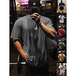Men's Workout Shirt Running Shirt Short Sleeve Top Athletic Athleisure Cotton Breathable Soft Sweat Out Basketball Jogging Training Sportswear Activewear Green Black Light Pink Lightinthebox