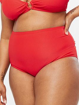 New Look Curves Ribbed High Waist Bikini Bottoms - Bright Red , Bright Red, Size 24, Women
