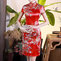 Adults' Women's Chinese Traditional Dress Cheongsam For Party Polyester Flower / Floral Masquerade Cheongsam Lightinthebox