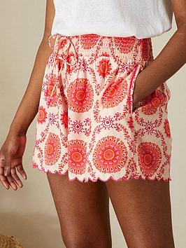 Monsoon Medallion Print Shirred Waist Shorts with LENZING™ and ECOVERO™ Fibres - Cream, Cream, Size S, Women