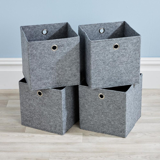 Folding Grey Felt Square Storage Utility Box Fabric Cube 4pc Basket Set Bog