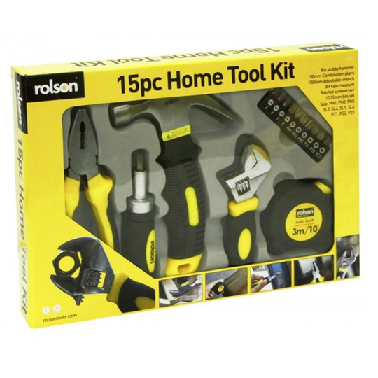 15pcs Professional Tool Kit DIY Set Fix Repair Home Basic Household Rolson 36807