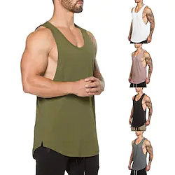 Men's Running Tank Top Gym Tank Top Sleeveless Vest / Gilet Cotton Breathable Quick Dry Yoga Fitness Running Sportswear Activewear Green Black khaki Lightinthebox