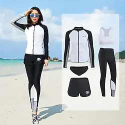 Women's Rash Guard Rash guard Swimsuit UV Sun Protection UPF50 Breathable Long Sleeve Swimwear Bathing Suit Front Zip 5-Piece Swimming Diving Surfing Water Sports Patchwork Autumn / Fall Spring Lightinthebox