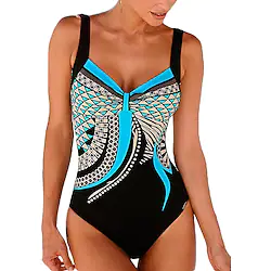 Women's Swimwear One Piece Monokini Bathing Suits Plus Size Swimsuit Backless Tummy Control for Big Busts Floral Abstract Wine Green White Blue Purple Plunge Bathing Suits New Basic St. Patrick's Day Lightinthebox