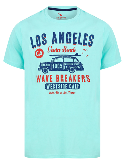 T-Shirts Wave Breakers Motif Cotton Jersey T-Shirt in Limpet Shell Blue - South Shore / S - Tokyo Laundry