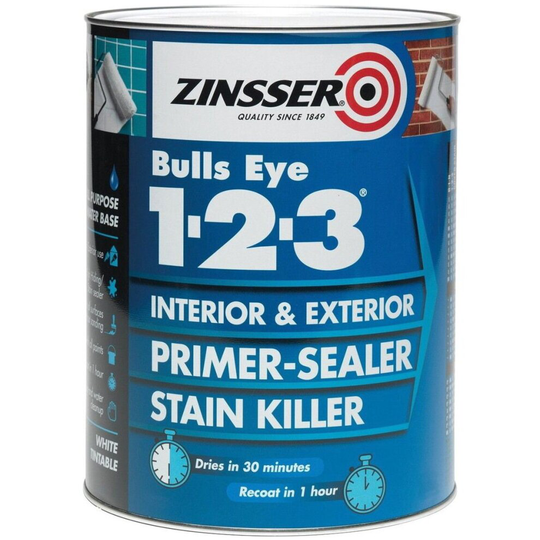 Zinsser Bulls Eye 123 Grey Primer Sealer Stain Block 500ml