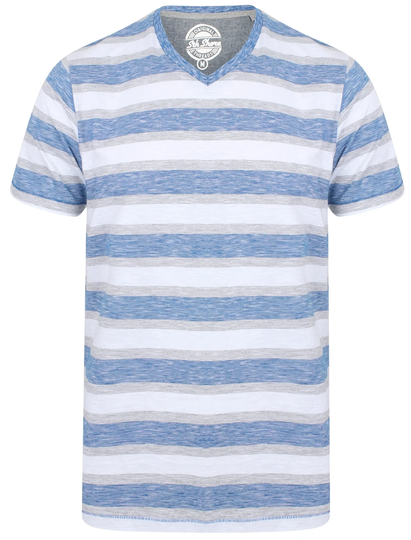 T-Shirts Fano Cotton Slub V Neck Striped T-Shirt In Monaco Blue - South Shore / S - Tokyo Laundry