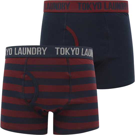 Mens Underwear Nicholson (2 Pack) Striped Boxer Shorts Set in Port Royale / Sky Captain Navy - Tokyo Laundry / S - Tokyo Laundry