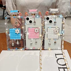 Phone Case For Apple Back Cover iPhone 14 Pro Max 14 Plus 13 12 11 Mini XR XS Luxury Glitter Bling Diamond Perfume Bottle Rhinestone Case with Crossbody Lanyard Transparent Dustproof Crystal TPU Lightinthebox