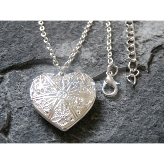 (With Gift Box) Silver Necklace with Heart Locket Pendant WN032