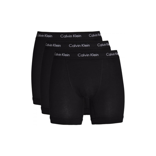 (M) Calvin Klein 3 Pack Cotton Stretch - Longer Leg Boxer Brief Shorts ( BLACK / BLACK )