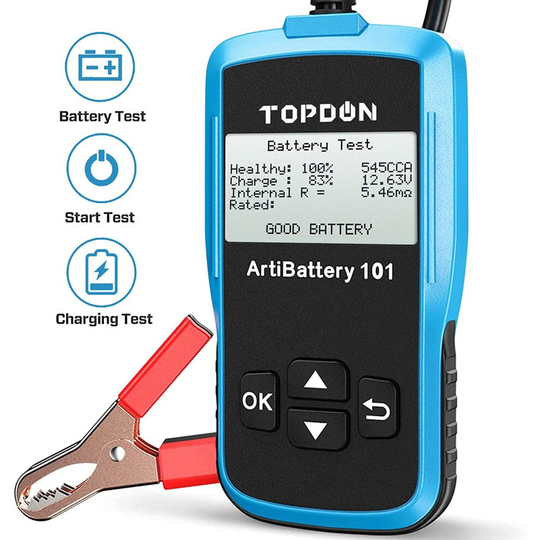 TOPDON Car Battery Tester AB101 12V Car Battery Load Tester on Cranking Charging Systems, 100-2000 CCA Alternator Analyzer Automotive