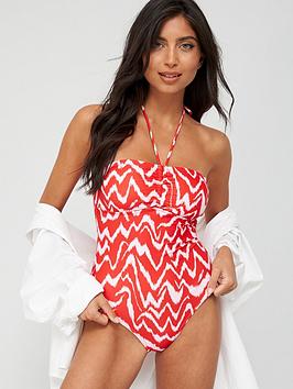 V By Very Halter Neck Shell Tie Detail Swimsuit - Pink
