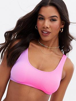 New Look Ombré Textured Scoop Bikini Top - Pink Print, Pink Print, Size 8, Women