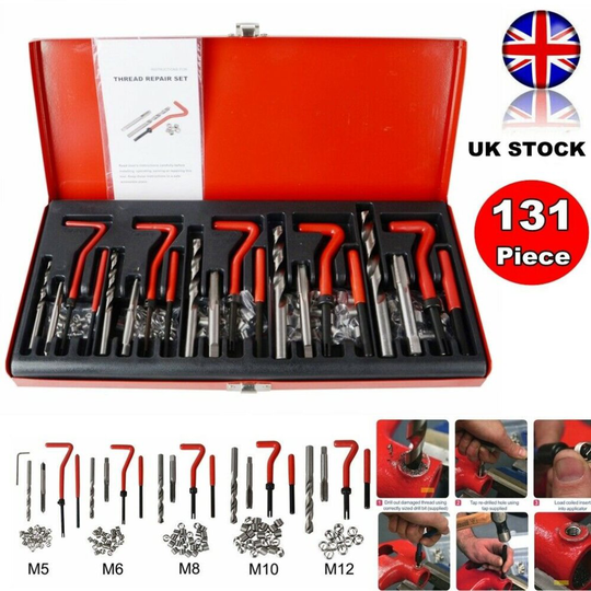 131 Pc Helicoil Metric Thread Repair Kit M5 6 8 10 12 Twist Drill Bits