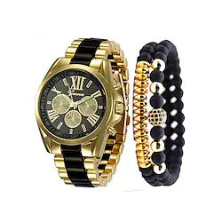 Quartz Watch for Men Analog Quartz Gift Set Luxury Chronograph Fake Three Eyes Six Needles Large Dial Alloy Stainless Steel / One Year Lightinthebox