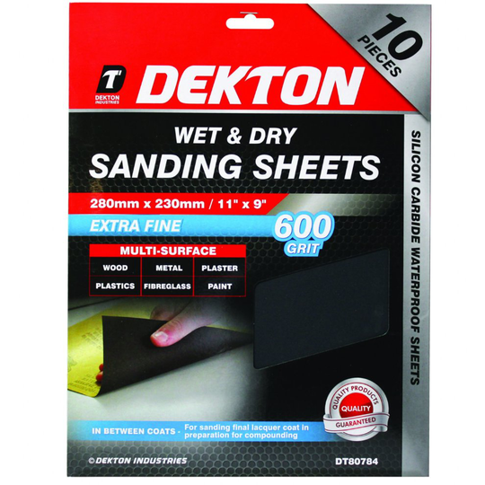Dekton 10 Pack Of Wet & Dry Sanding Sheet Sandpaper 600 Grit Extra Fine
