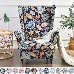 Wing Chair Slipcover Spandex Fabric Sofa Covers Wingback Armchair with a Seat Cushion Cover FloralPattern Furniture Protector for Living Room Lightinthebox