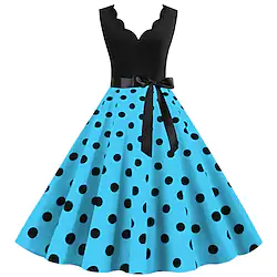 Audrey Hepburn Polka Dots 1950s Cocktail Dress Vintage Dress Spring Summer Dress Rockabilly Prom Dress Women's Adults' Costume Vintage Cosplay Homecoming Prom Sleeveless V Neck Knee Length Dress Lightinthebox