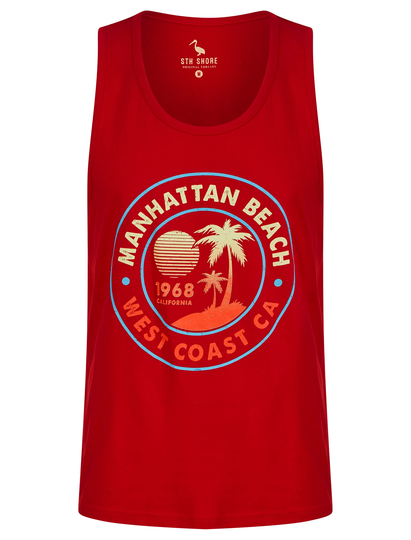Vests Manhattan Beach Motif Print Cotton Vest Top in Barados Cherry - South Shore / S - Tokyo Laundry
