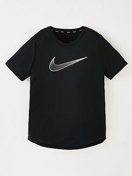 Nike Girls Dri-FIT One Short Sleeve Graphic Top - Black/White, Black/White, Size Xs, Women