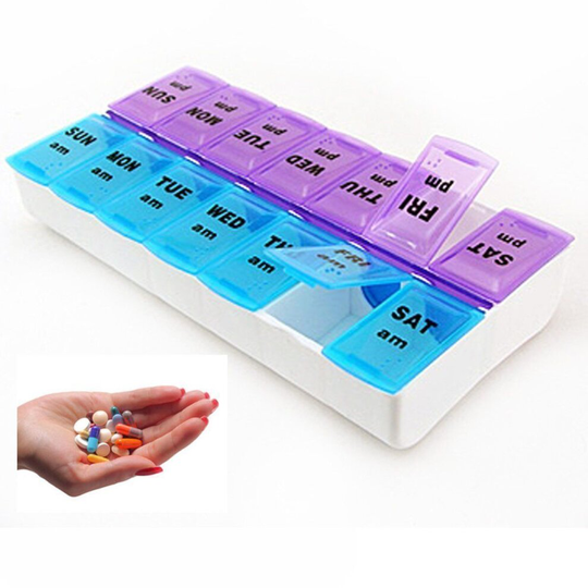 (2 Part) Pill Box 7 Days Pill Organiser 2/4 Times a Day Pill Dispenser to Hold Medication, Vitamins, Supplements and Cod Liver Oil
