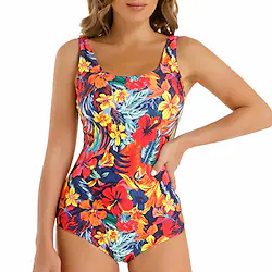 Women's Swimwear One Piece Monokini Bathing Suits Normal Swimsuit Tummy Control Open Back Printing Flower Red Scoop Neck Bathing Suits New Vacation Fashion / Modern / Padded Bras Lightinthebox