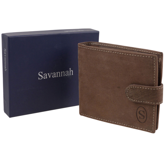 Mens Hunter Leather Wallet with Tab & Change Pocket Savannah - Gift Boxed