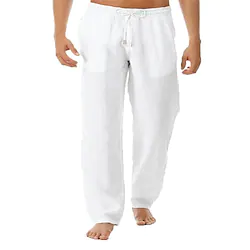 Men's Linen Pants Trousers Solid Color Comfy Breathable Athleisure Cotton Loose Fit Navy Apricot Micro-elastic / Quick Dry / Moisture Wicking / Spring Lightinthebox