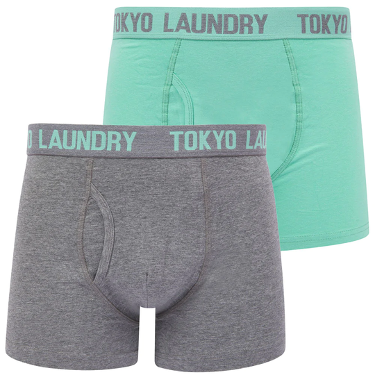 Mens Underwear Lumber 2 (2 Pack) Boxer Shorts Set in Dusty Jade Green / Mid Grey Marl - Tokyo Laundry / S - Tokyo Laundry