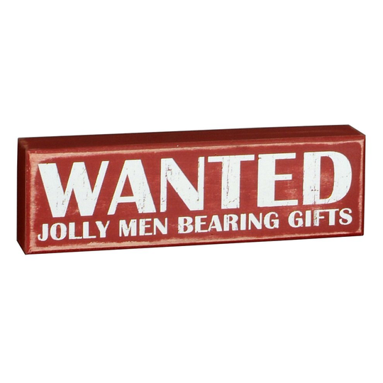 Primitives Medium Christmas Box Sign - Wanted Jolly Men