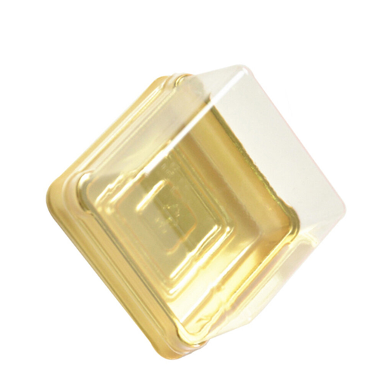 (Golden) 50Pcs Square Mini Cakes Box Clear Plastic Muffins Cups with Lids Cookies Cupcake Container, Black