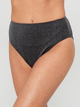 V by Very Shape Enhancing High Waist Bikini Bottom - Shimmer Black, Black, Size 10, Women