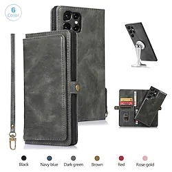Phone Case For Samsung Galaxy Wallet Card A73 A53 A33 A13 S22 Ultra Plus S21 FE S20 A72 A52 A42 S10 S10 Plus S10 Lite A71 Galaxy A22 5G Wallet Magnetic Full Body Protective Solid Colored TPU PU Lightinthebox