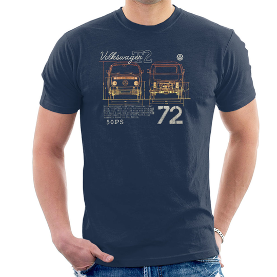 (Large, Navy Blue) Volkswagen T2 Mini Van 72 Men's T-Shirt