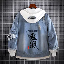Inspired by Demon Slayer: Kimetsu no Yaiba Kamado Tanjirou Cartoon Manga Back To School Anime Harajuku Kawaii Coat For Men's Women's Unisex Adults' Denim Lightinthebox