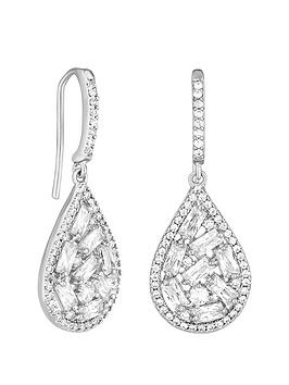 Jon Richard Silver Plated Crystal Cubic Zirconia Scattered Stone Pear Drop Fish Hook Earrings - Gift Boxed